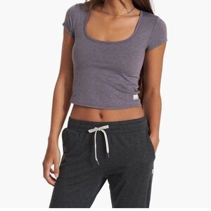Vuori short sleeve Halo crop top, size XS, purple